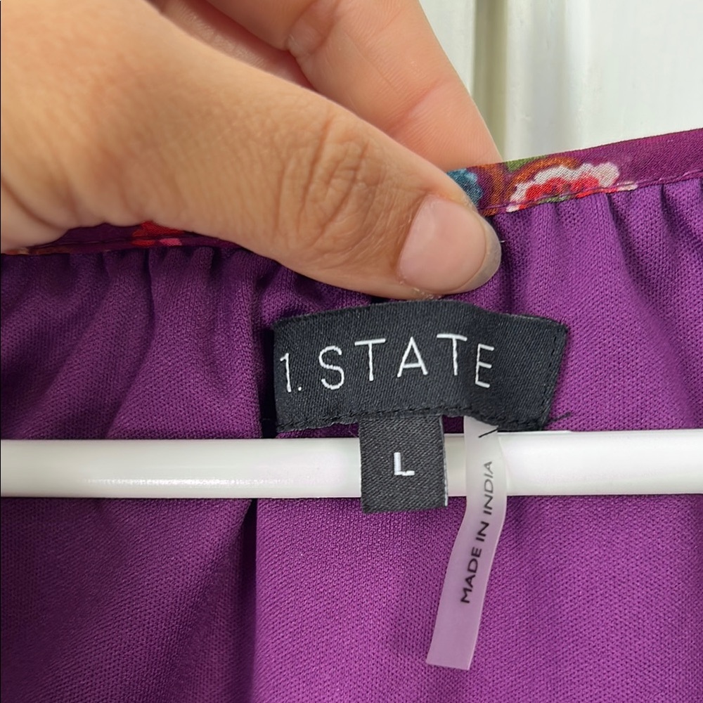 1. State Red and Purple Tie Front Ruffled Blouse - Picture 9 of 11